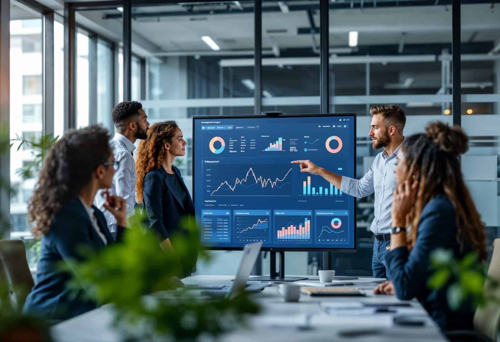 Analyzing data and charts in a professional training environment for courses.